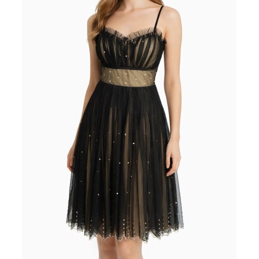 Vintage Y2K Scala Black Mesh Illusion Cocktail Dress Small Fairycore Whimsy Goth